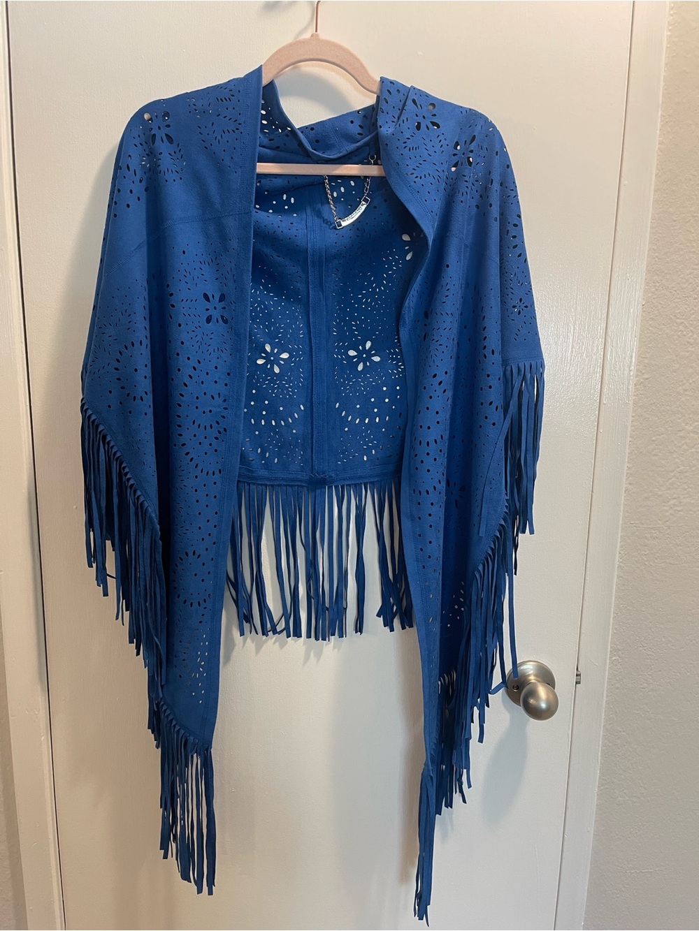 Paparazzi by Biz Cobalt Blue Laser Cut Fringe Boho Western Shawl Wrap